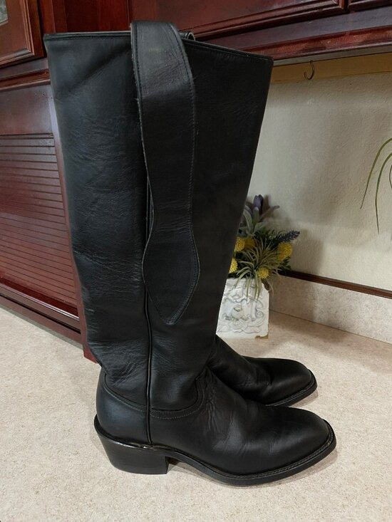 Tony Lama Dominion Old West Shooter Boots Men’s 8D Black Leather 17” Stovepipe main image 7